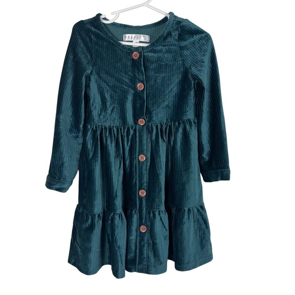Biscotti Colezioni Pine Green Corduroy Button Down Flutter Dress Girls 3T
